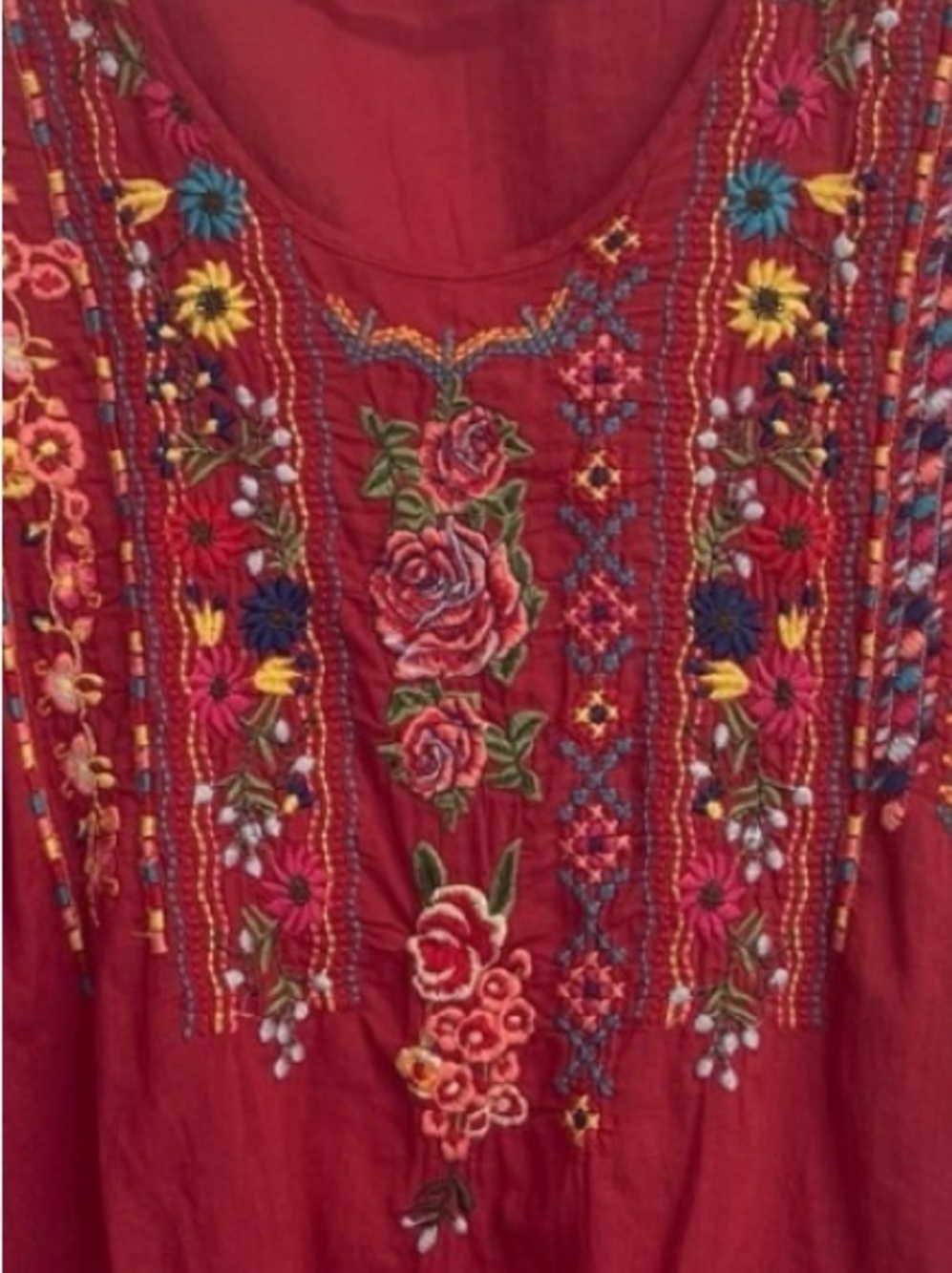 Johnny Was Claude Embroidered Peasant Blouse Tunic Top Boho Festival